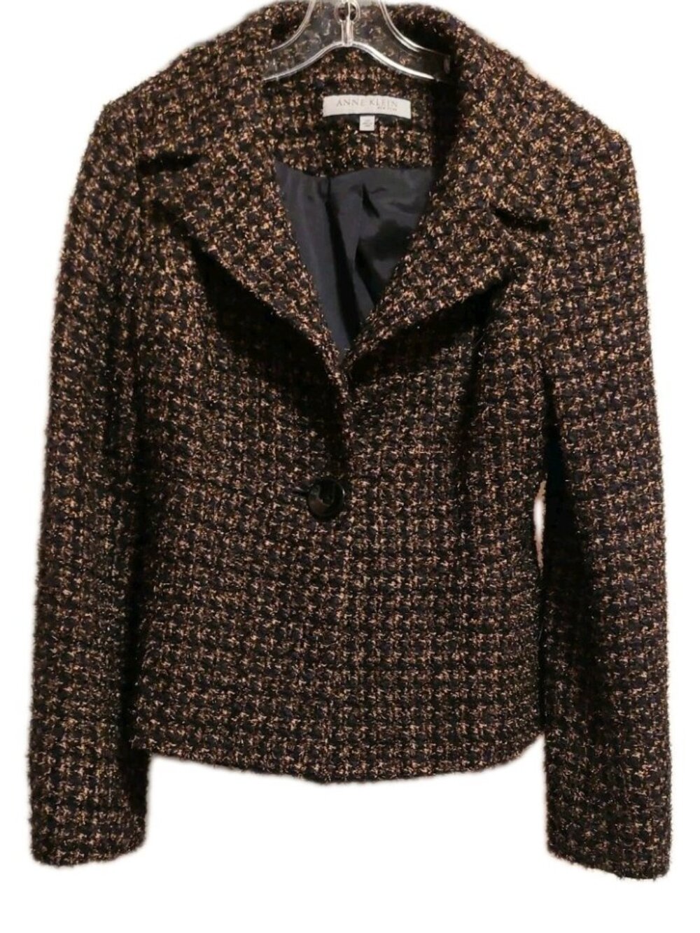 ANNE KLEIN Metallic Bronze Boucle Blazer Jacket P M Tweed